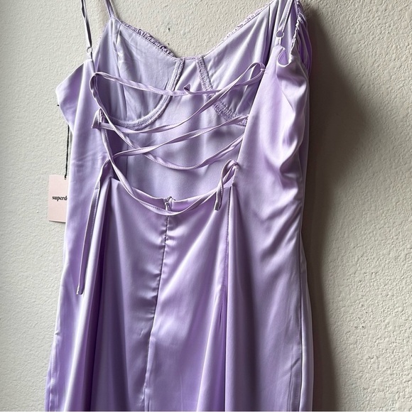 NWT superdown Shelbi Tie Back Mini Dress in Lavender Purple Satin Bodycon Sz M - Picture 9 of 15